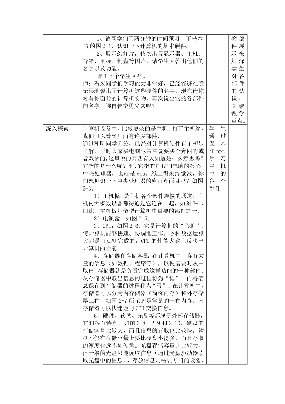 第二课 学会组装计算机-认识计算机的各个部件 教案（表格式）-2023秋浙教版（广西、宁波）七年级上册《信息技术》.docx_第2页