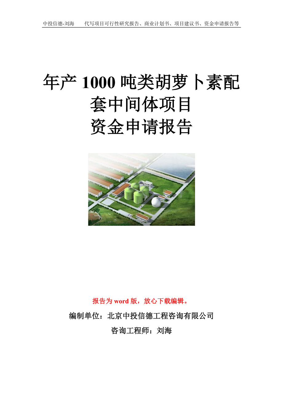 年产1000吨类胡萝卜素配套中间体项目资金申请报告模板.doc_第1页