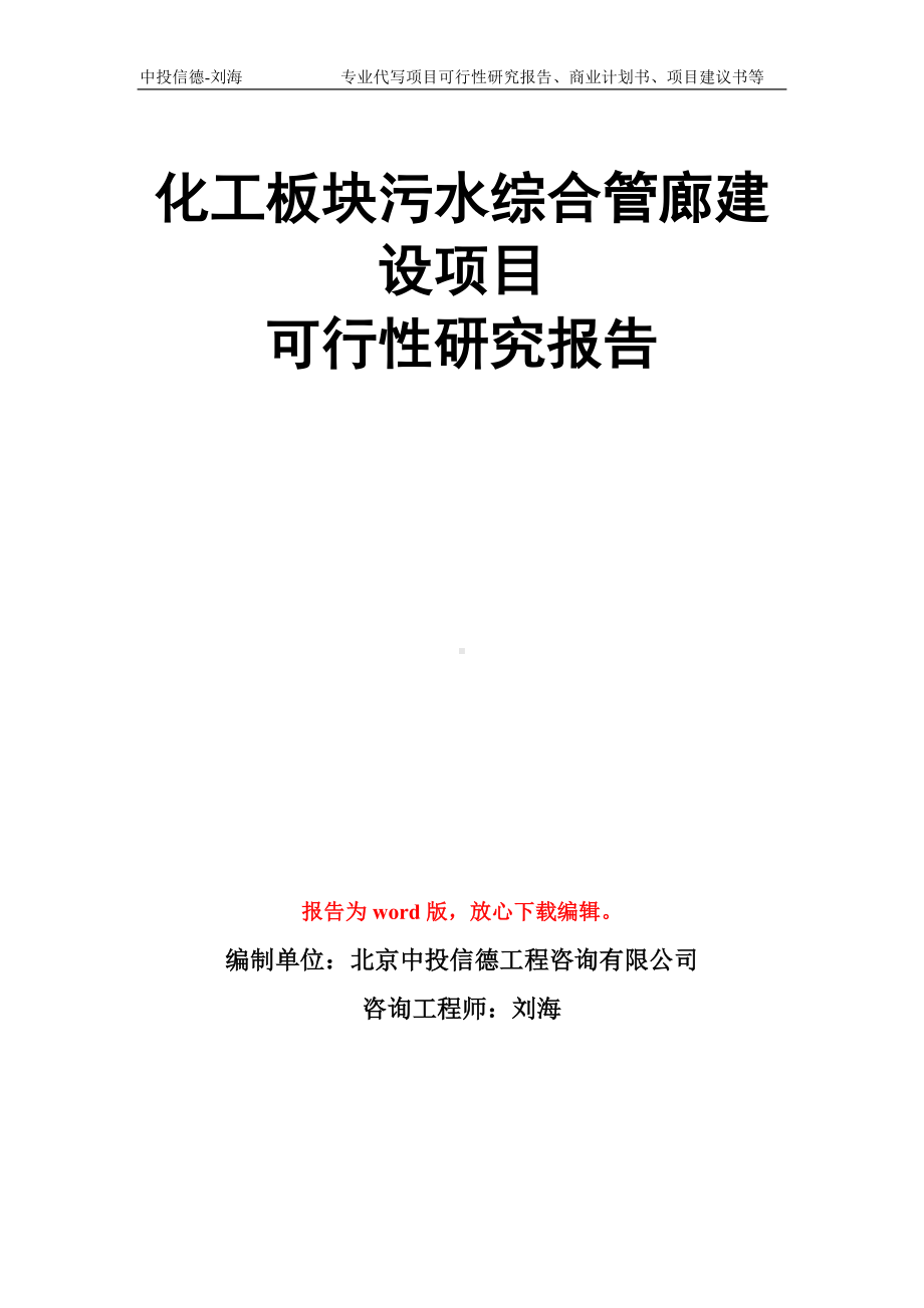 化工板块污水综合管廊建设项目可行性研究报告模板.doc_第1页