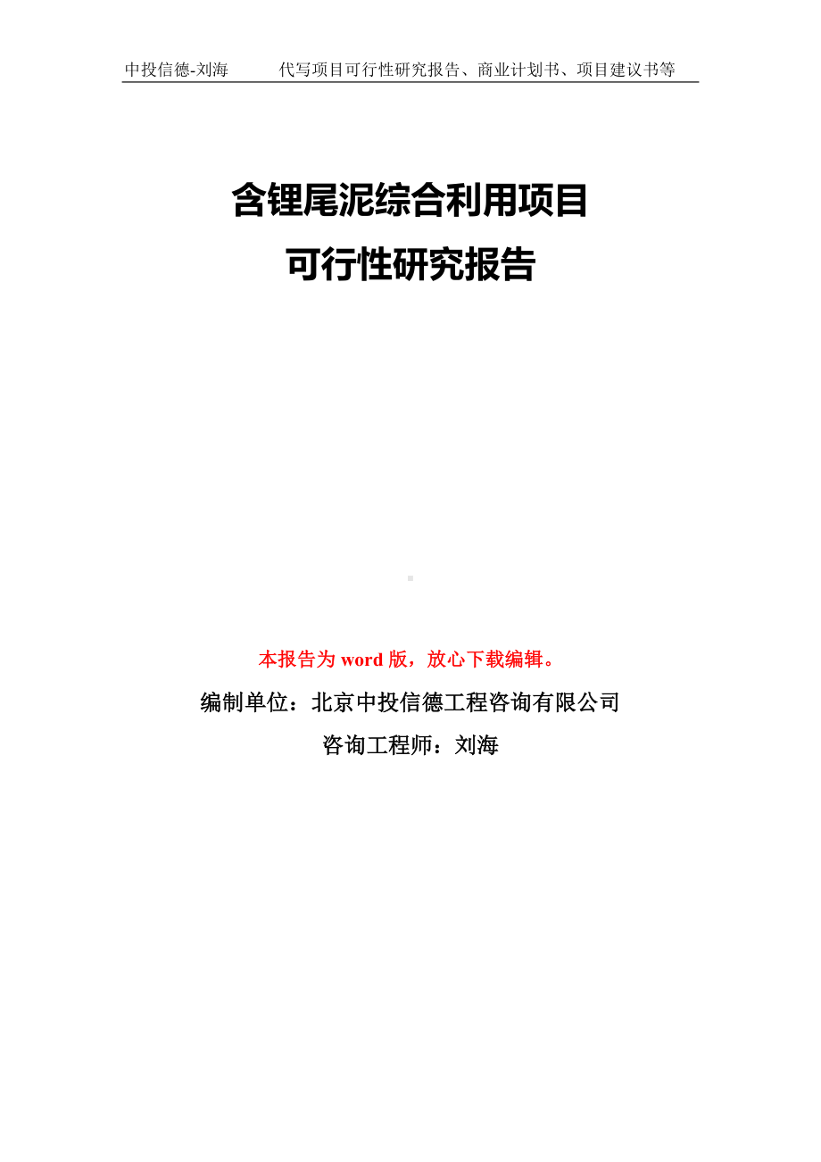 含锂尾泥综合利用项目可行性研究报告模板-备案审批.doc_第1页