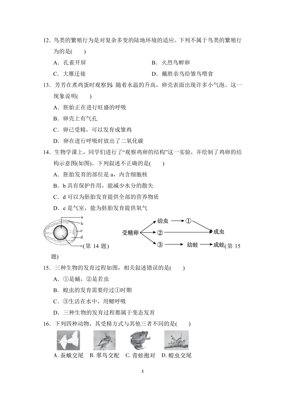 人教版生物八年级下册第七单元第一章 达标测试卷 （含答案）.doc_第3页