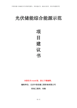 光伏储能综合能源示范项目建议书写作模板.doc