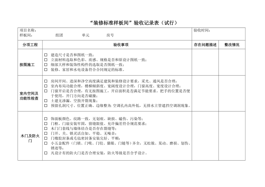 “装修标准样板间”验收记录表.doc_第1页