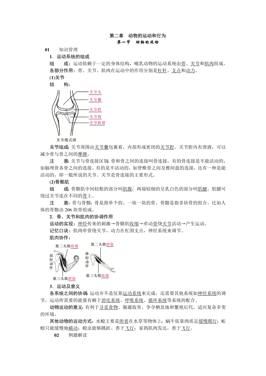 人教八年级生物上册第二章动物的运动和行为1第一节动物的运动.doc_第1页