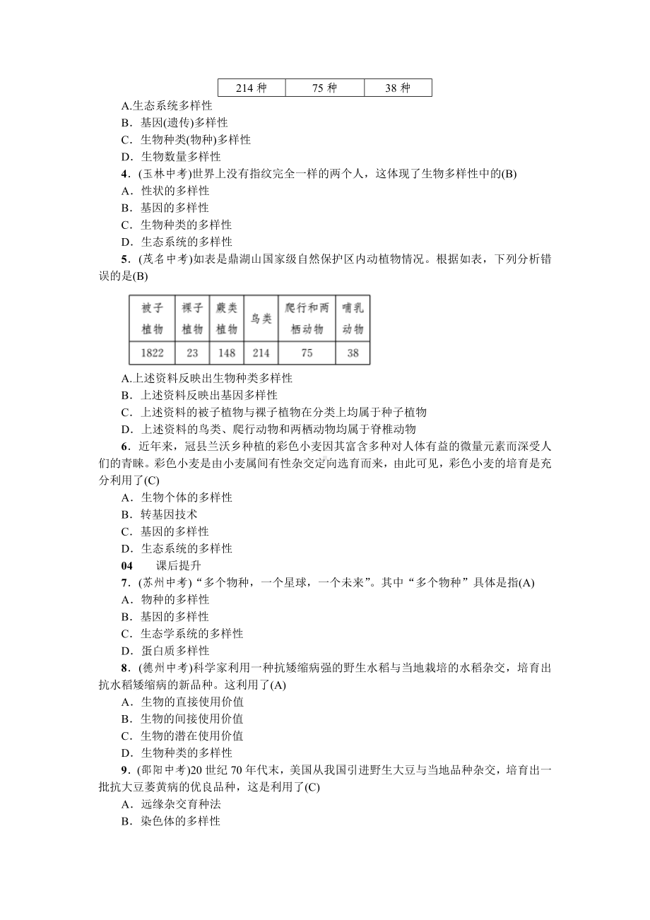 人教八年级生物上册第六单元 生物的多样性及其保护第二章认识生物的多样性.doc_第2页