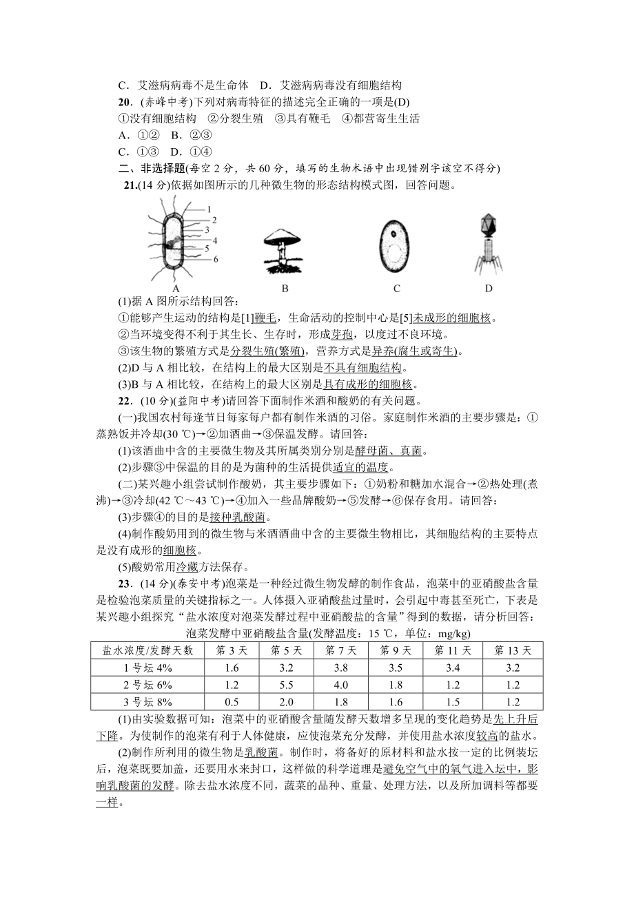 人教八年级生物上册综合测试4单元测试(三)　细菌、真菌和病毒.doc_第3页