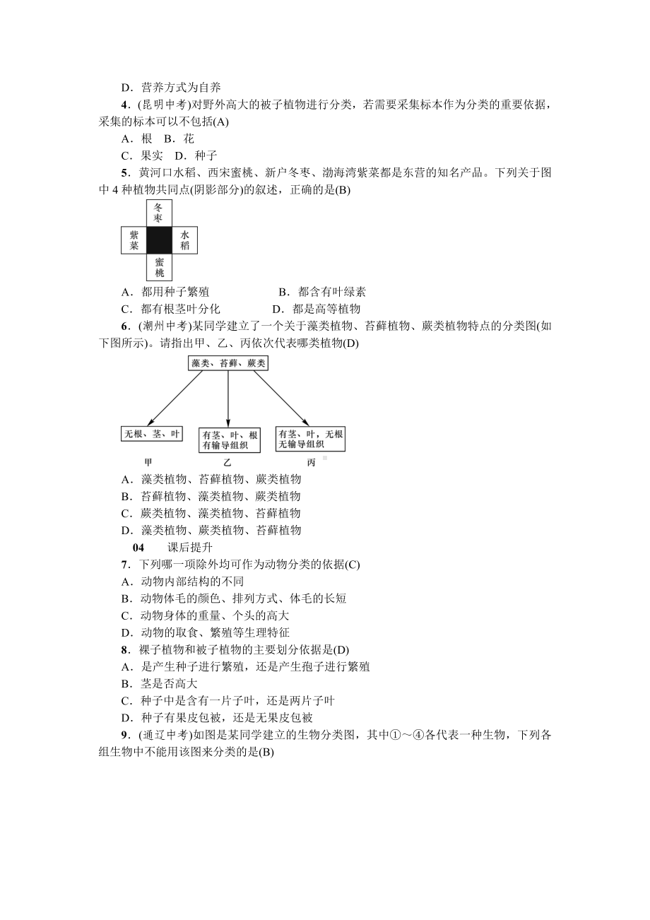 人教八年级生物上册第六单元 生物的多样性及其保护第一章根据生物的特征进行分类第一节尝试对生物进行分类.doc_第3页