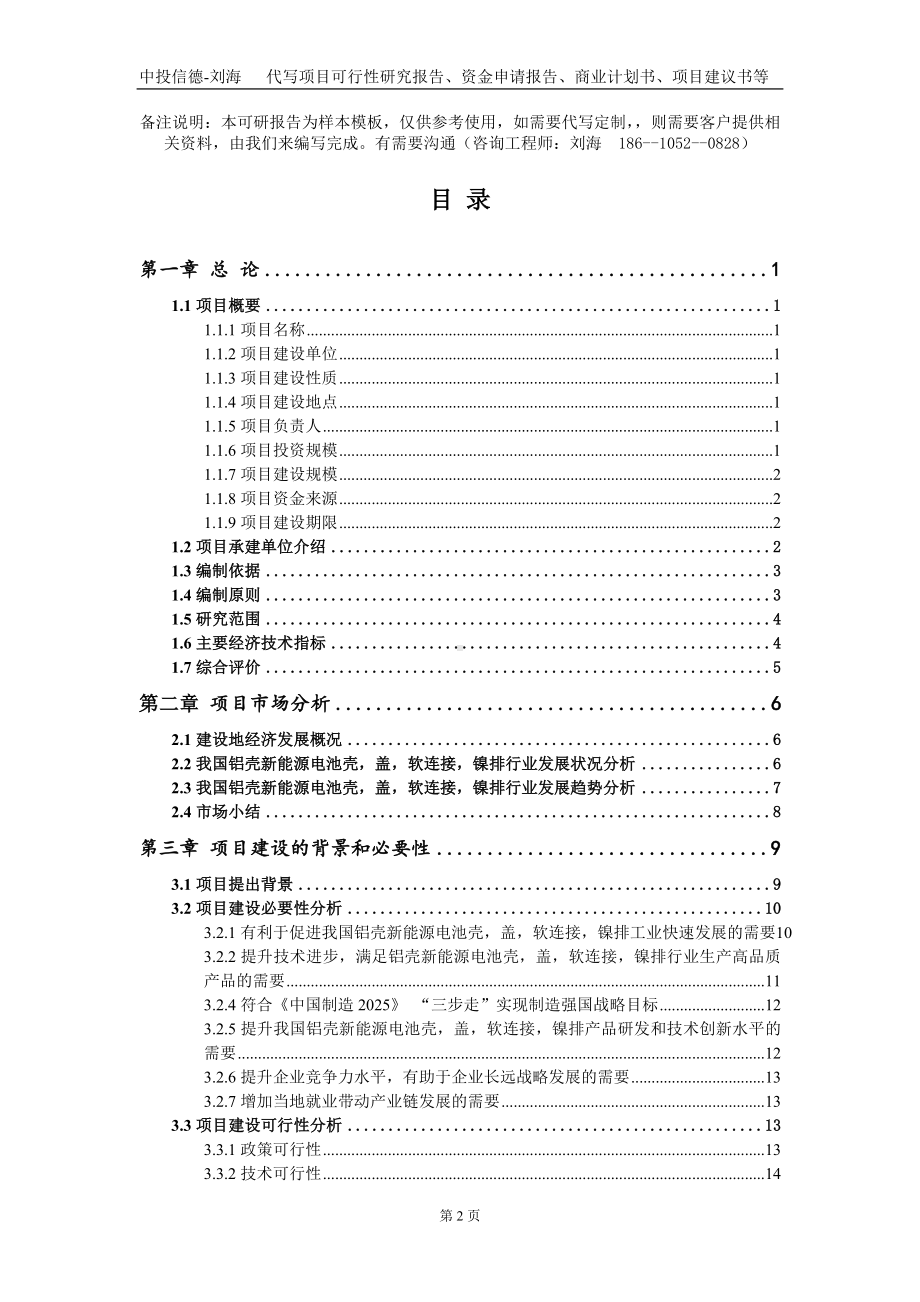 铝壳新能源电池壳盖软连接镍排项目资金申请报告写作模板+定制代写.doc_第2页