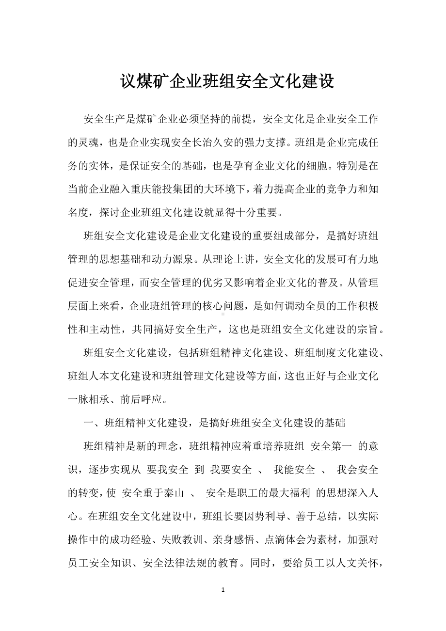 议煤矿企业班组安全文化建设模板范本.docx_第1页