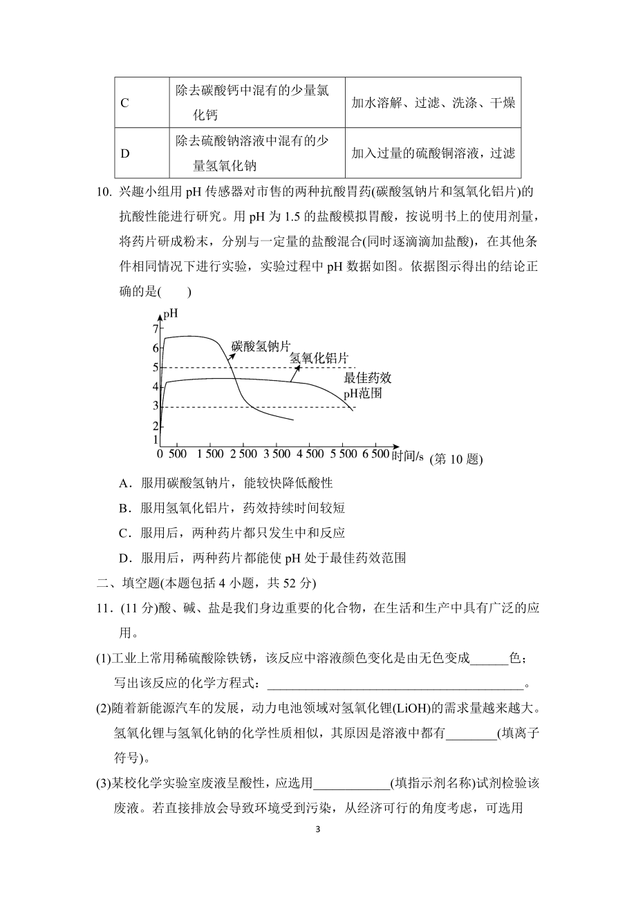 科粤版化学九年级下册 第八章 常见的酸碱盐 学情评估.doc_第3页