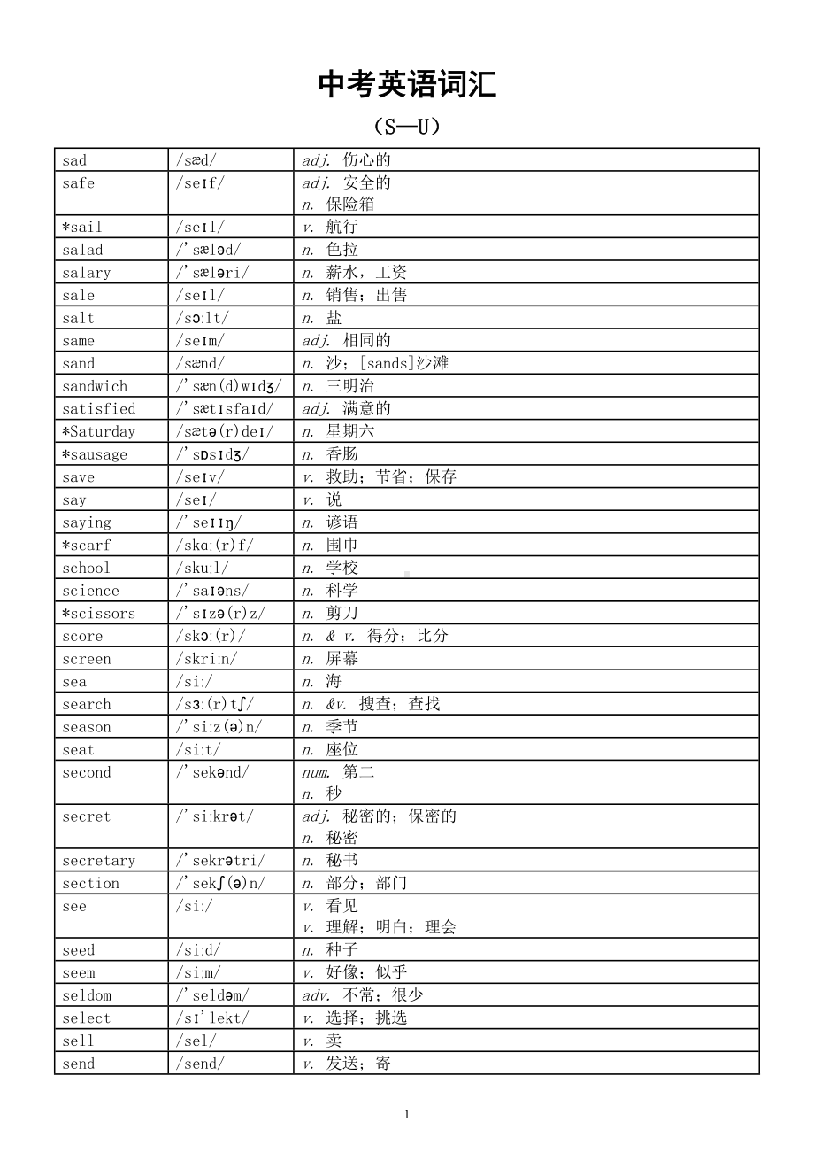 初中英语2024届中考词汇（S—U）.doc_第1页