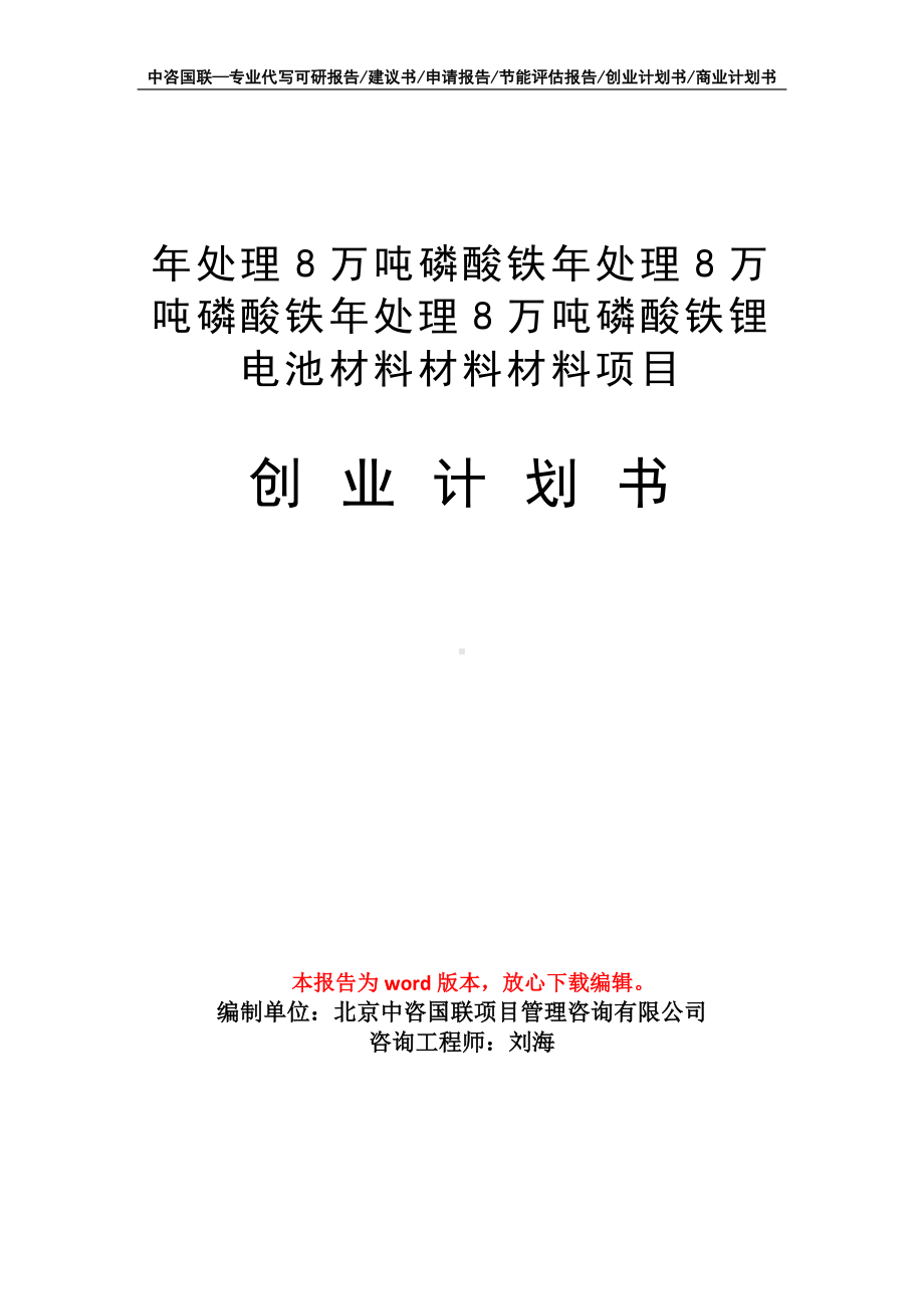 年处理8万吨磷酸铁锂电池材料项目创业计划书写作模板.doc_第1页