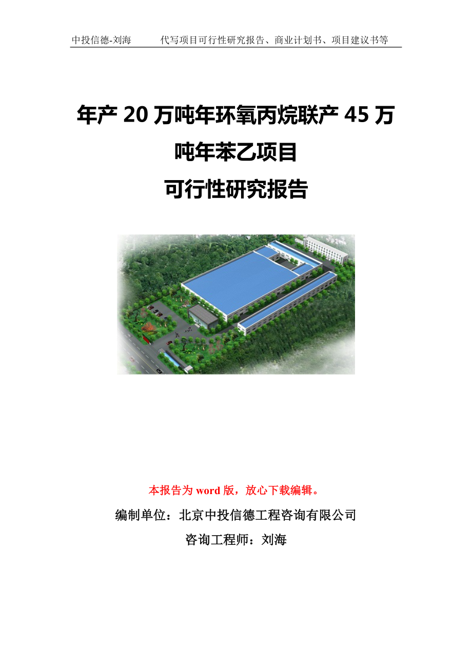 年产20万吨年环氧丙烷联产45万吨年苯乙项目可行性研究报告模板-立项备案.doc_第1页