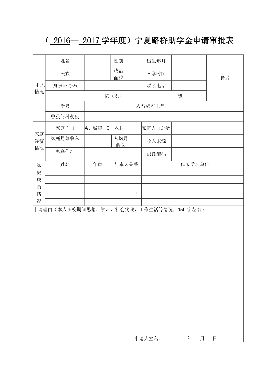 宁夏路桥助学金申请审批表.doc_第1页