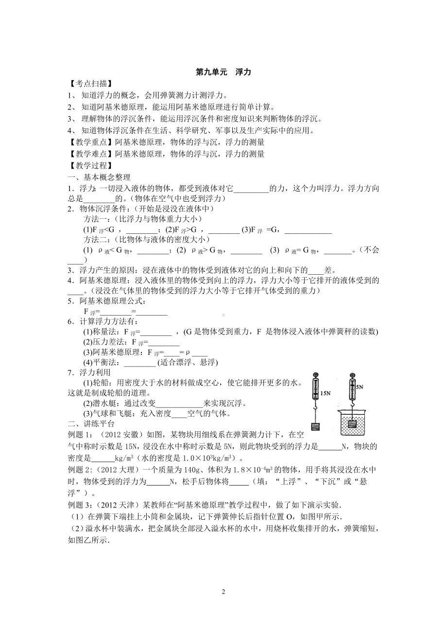 人教版中考物理一轮专题复习学案第9单元浮力.doc_第2页