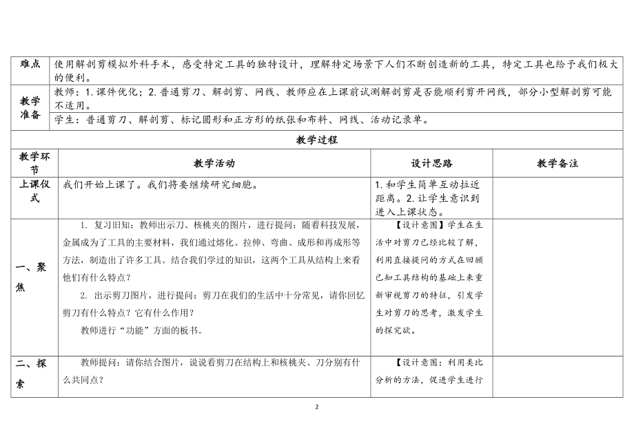 第5课《灵活巧妙的剪刀》（表格式教案+反思+练习）-2023教科版六年级科学上册.docx_第2页
