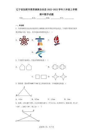 辽宁省抚顺市清原满族自治县2022-2023学年八年级上学期期中数学试题.pdf