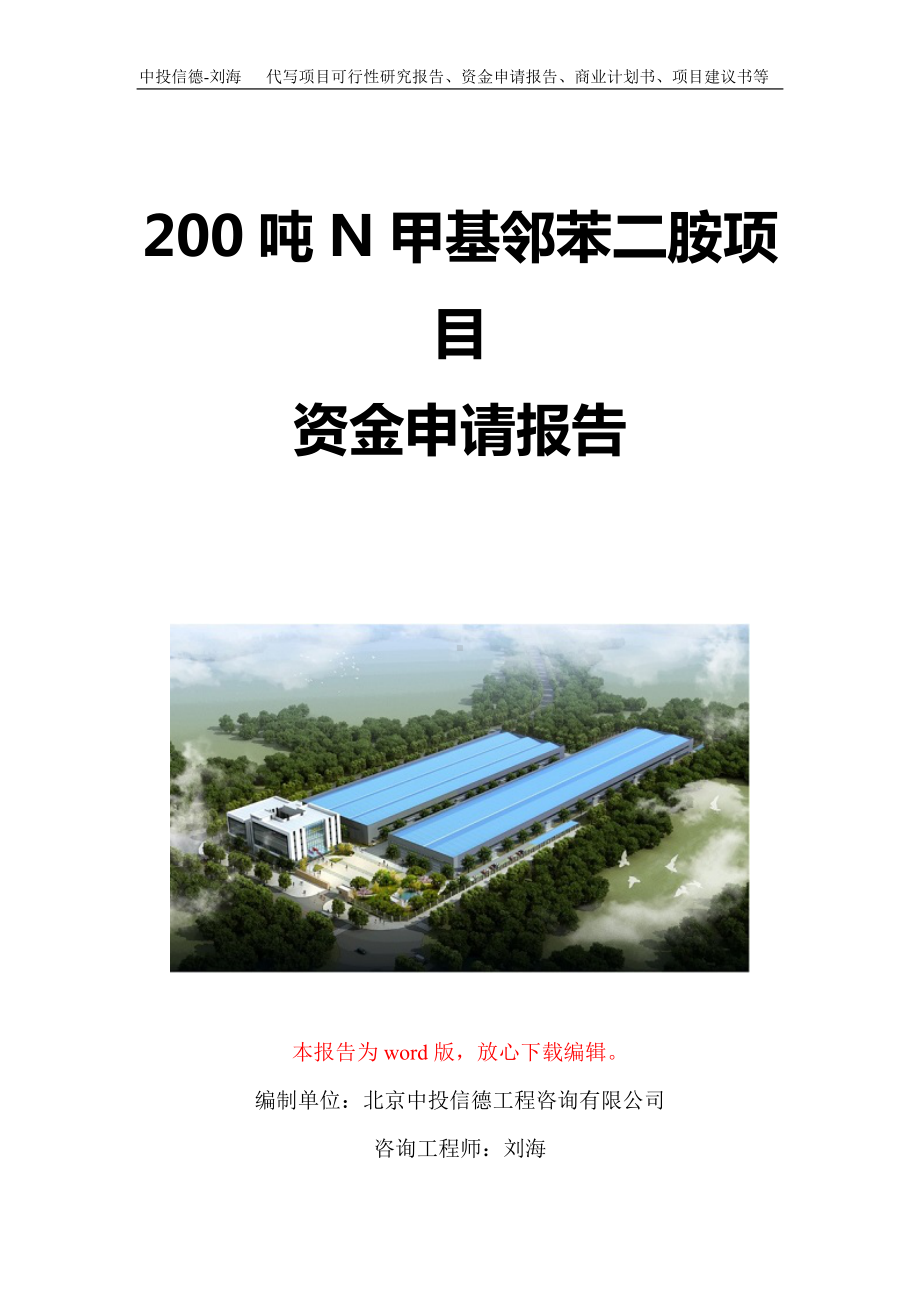 200吨N甲基邻苯二胺项目资金申请报告写作模板定制.doc_第1页