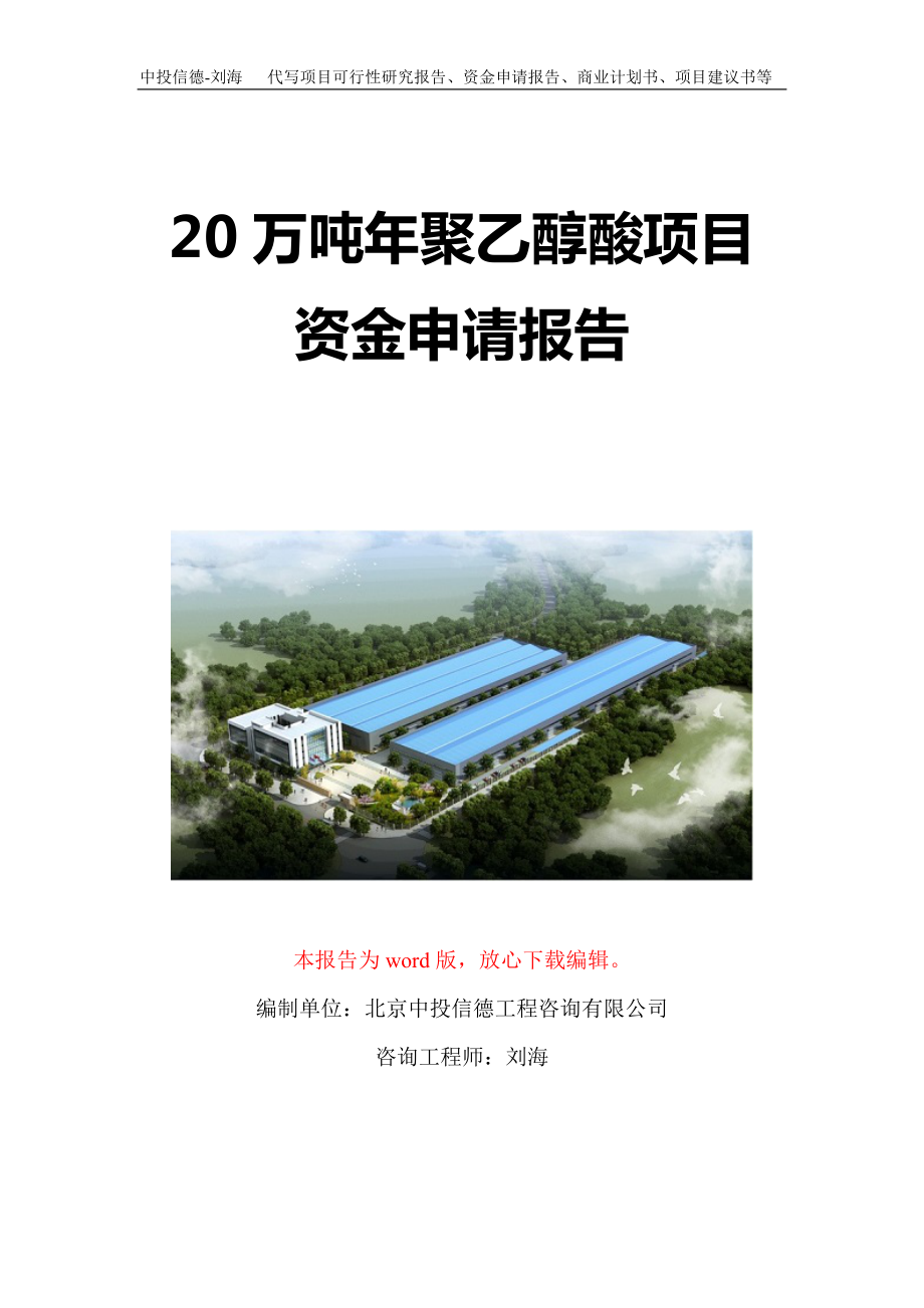 20万吨年聚乙醇酸项目资金申请报告写作模板定制.doc_第1页