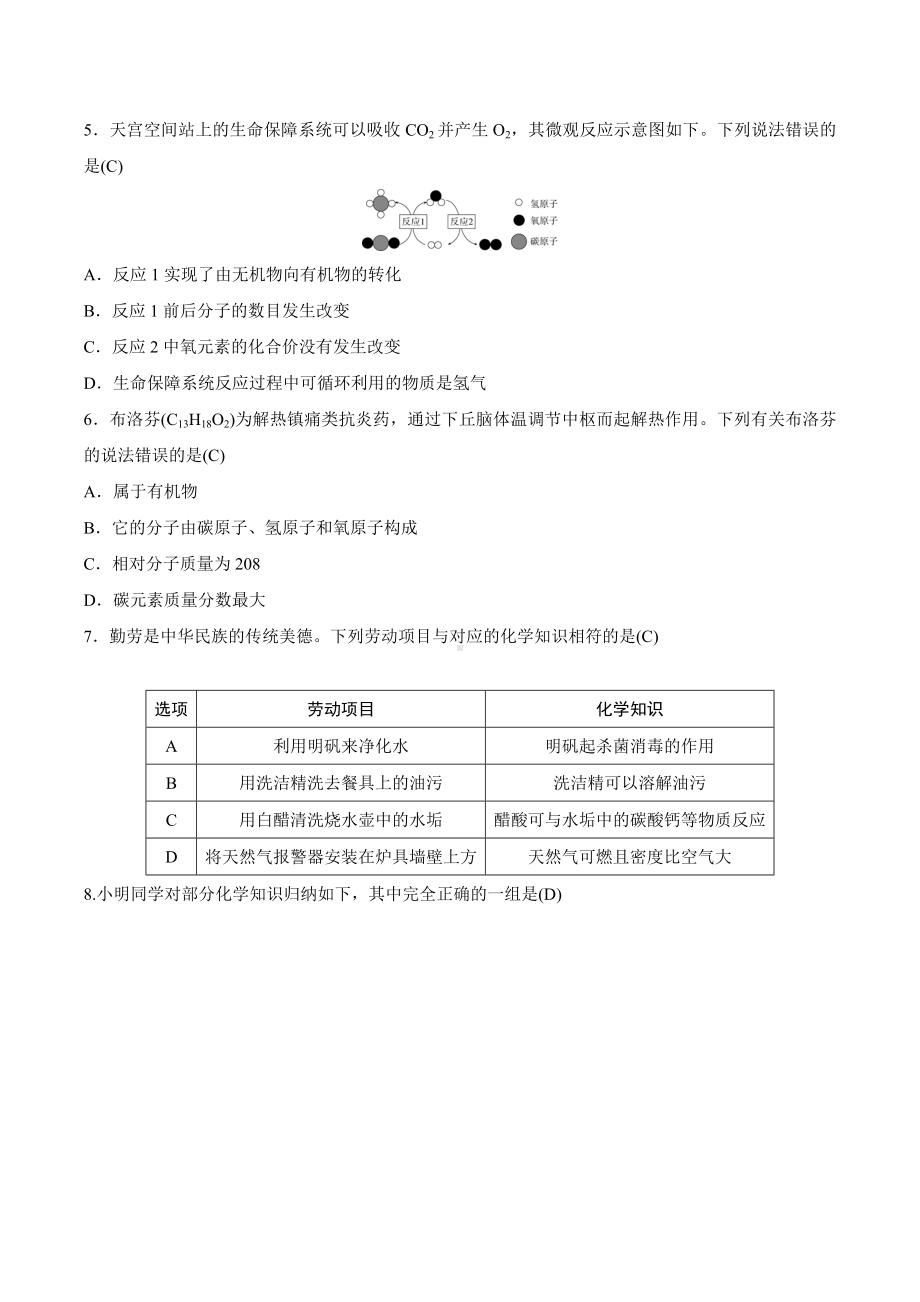 2023-2024学年度人教版化学九年级下册全册复习训练(二)答案版.doc_第2页