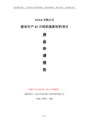 建设年产43万吨铝基新材料项目资金申请报告写作模板.doc