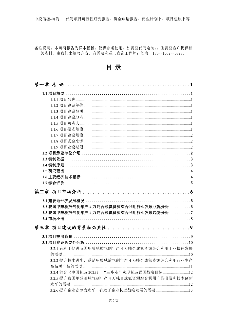 甲醇驰放气制年产4万吨合成氨资源综合利用项目资金申请报告写作模板.doc_第2页