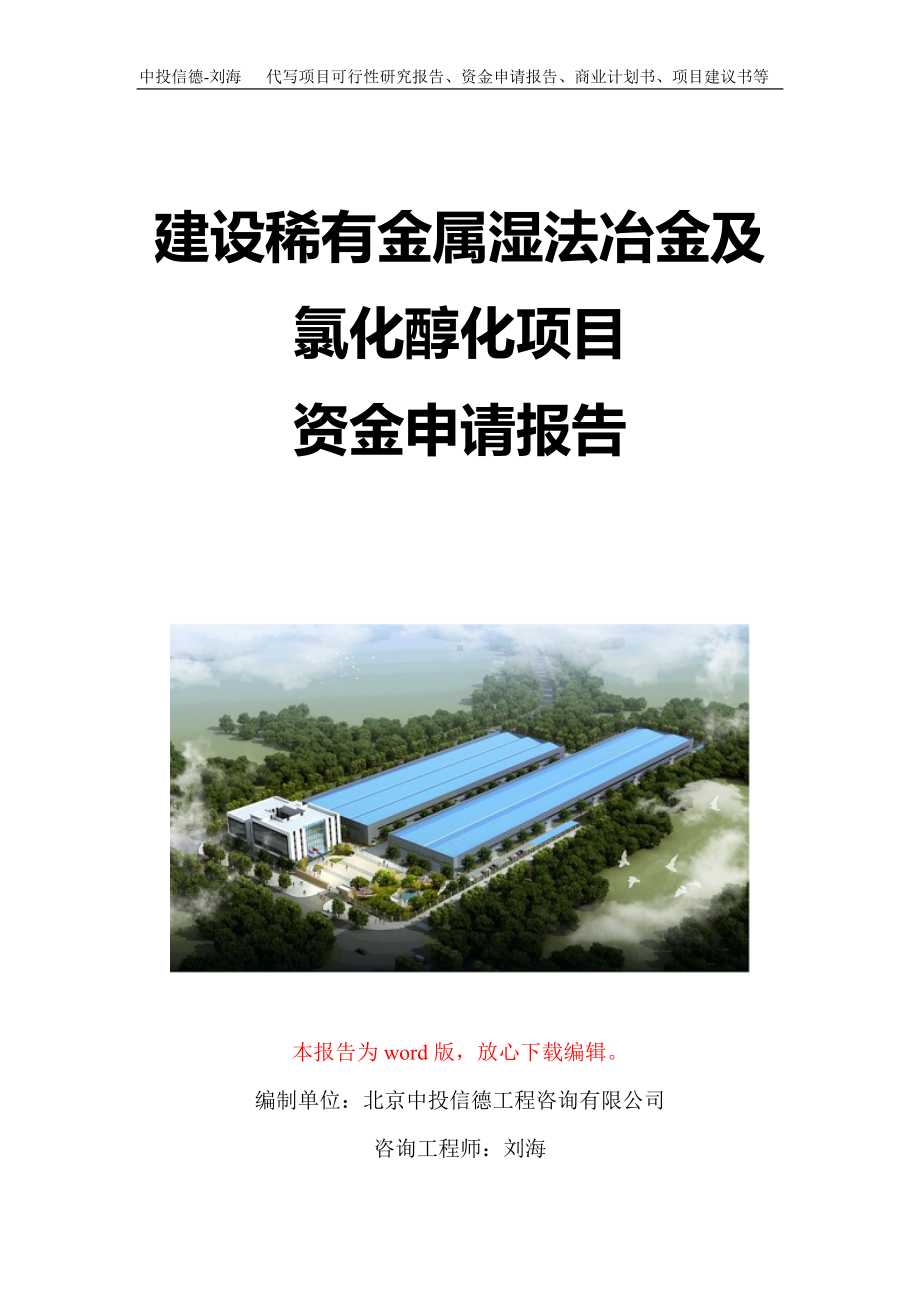 建设稀有金属湿法冶金及氯化醇化项目资金申请报告写作模板定制.doc_第1页