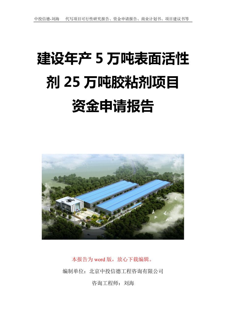 建设年产5万吨表面活性剂25万吨胶粘剂项目资金申请报告写作模板定制.doc_第1页