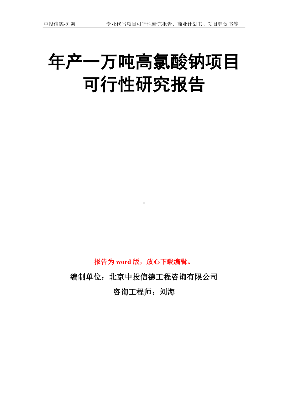 年产一万吨高氯酸钠项目可行性研究报告模板.doc_第1页