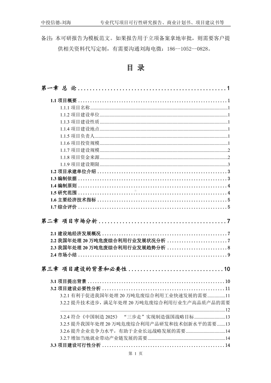 年处理20万吨危废综合利用项目可行性研究报告模板.doc_第2页