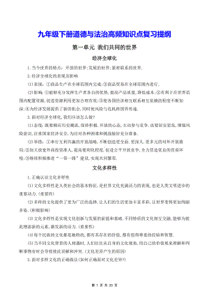 九年级下册道德与法治高频知识点复习提纲（含练习题及答案）.docx