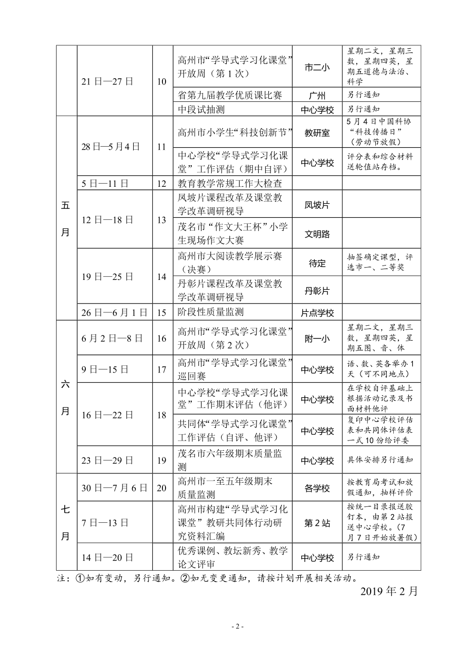 2019上半年教研活动安排.doc_第2页