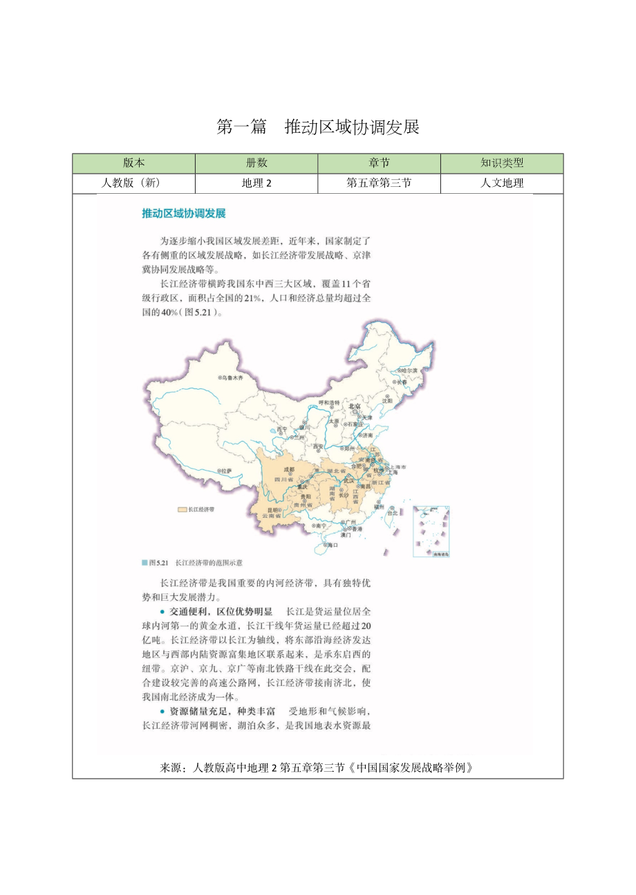 地理人教版高中必修二（2019年新编）5-3 中国国家发展战略举例-推动区域协调发展 说课稿.docx_第1页