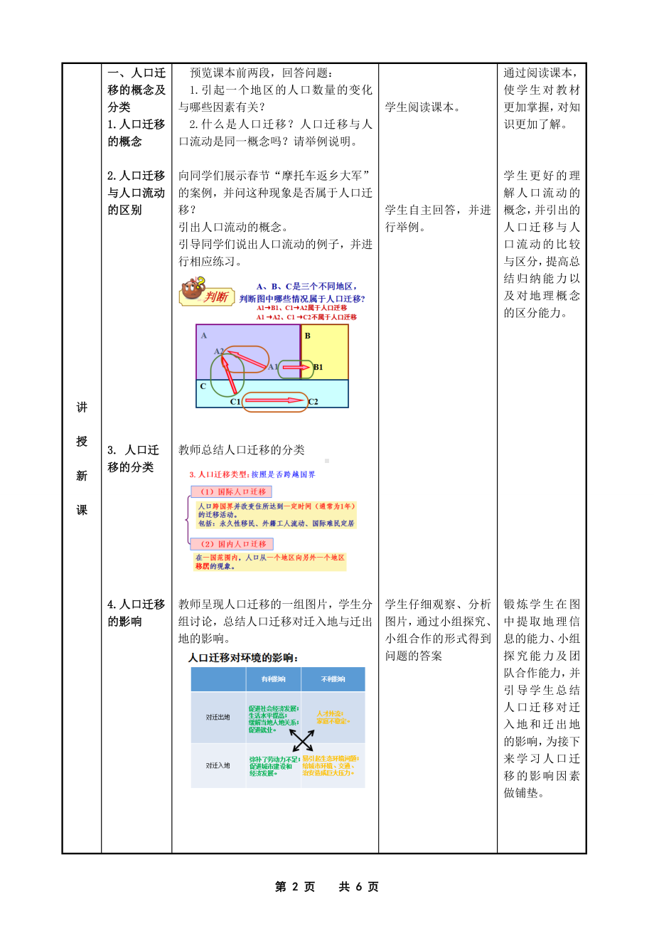 地理人教版高中必修二（2019年新编）1-2 人口迁移 教学设计.docx_第2页