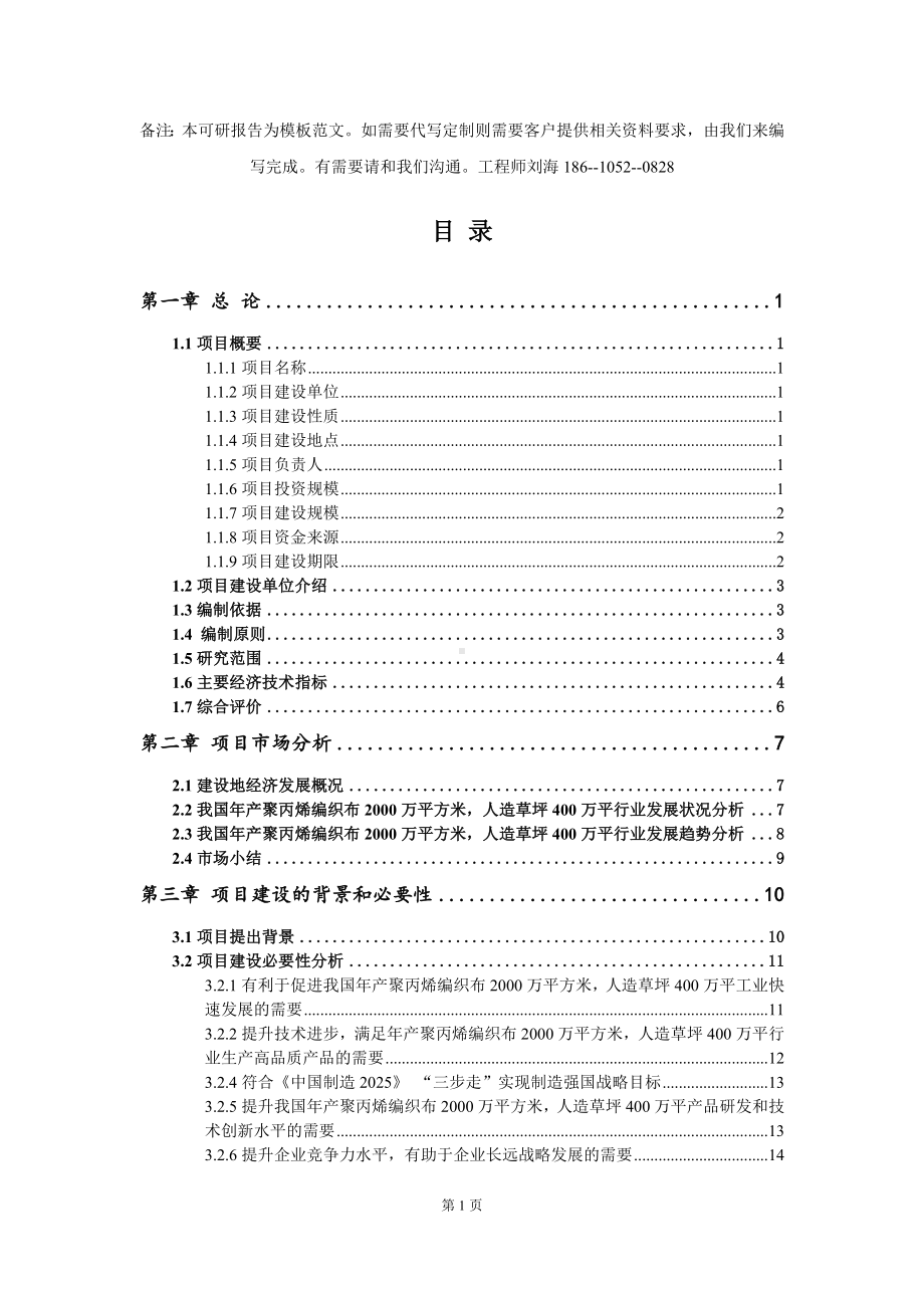 年产聚丙烯编织布2000万平方米人造草坪400万平项目可行性研究报告模板-立项备案.doc_第2页