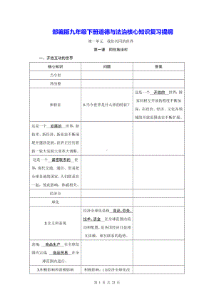 部编版九年级下册道德与法治核心知识复习提纲（实用！）.docx