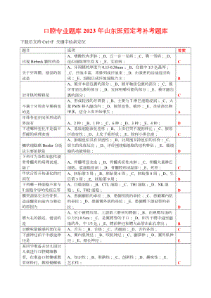 口腔专业题库2023年山东医师定考补考题库.docx