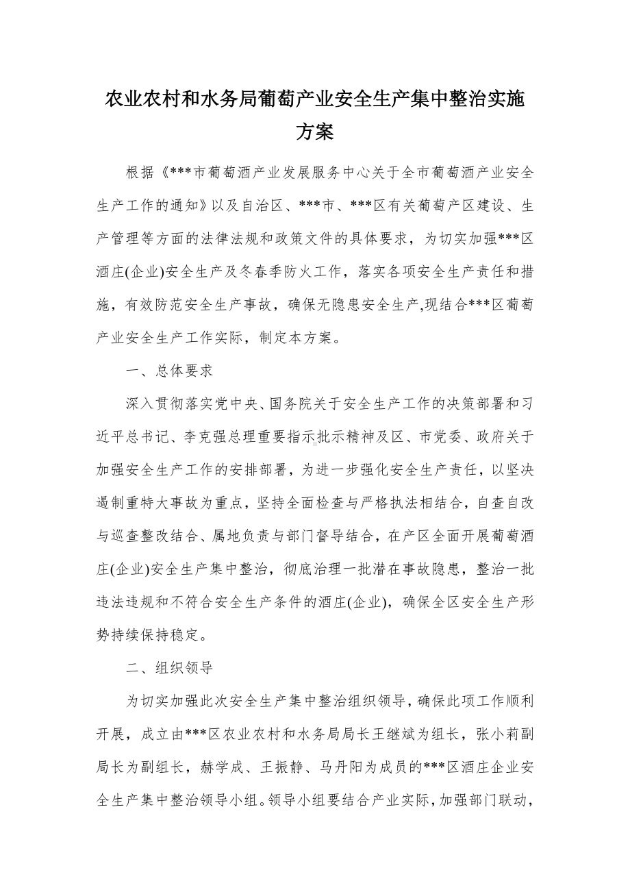 农业农村和水务局葡萄产业安全生产集中整治实施方案.docx_第1页