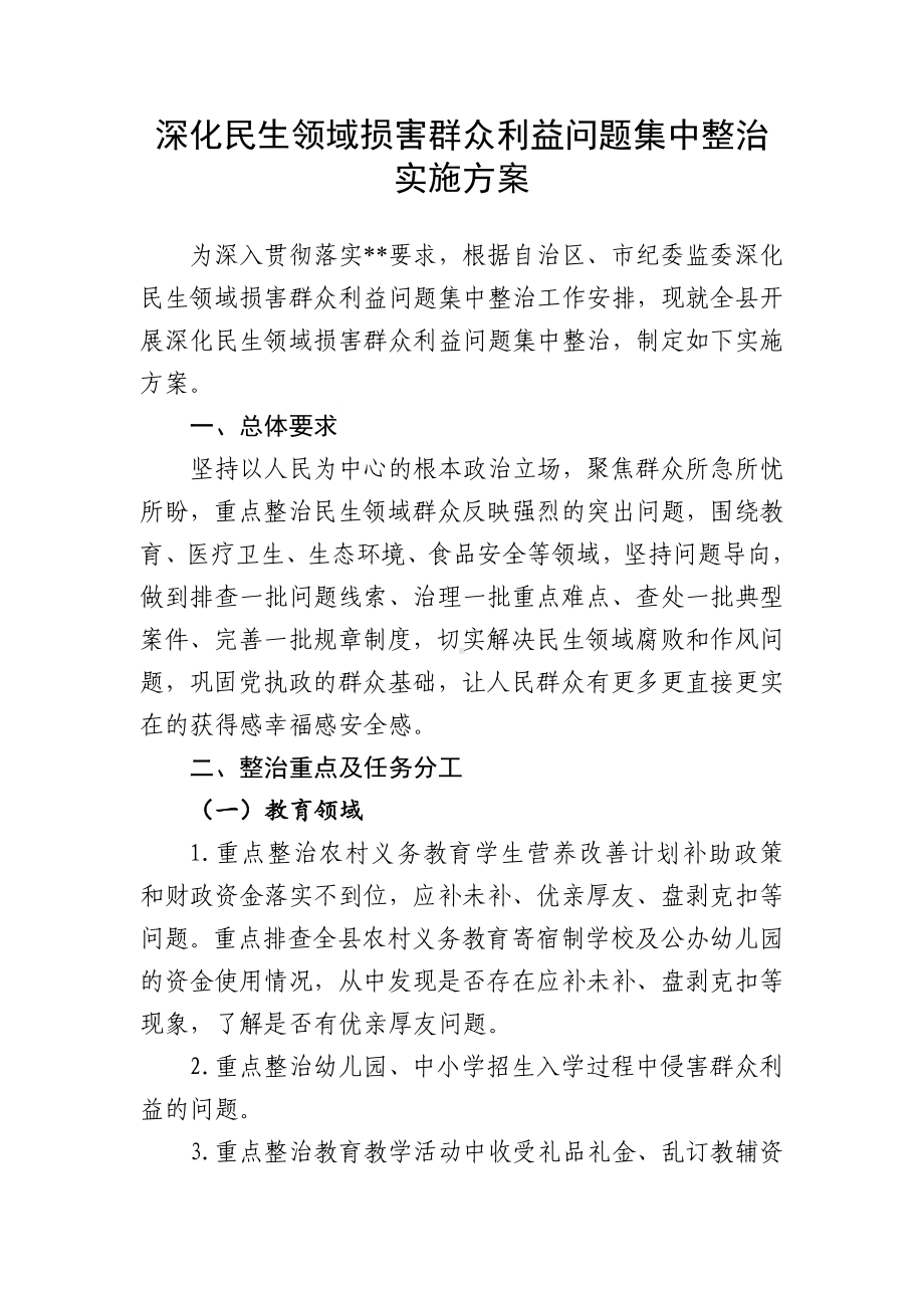 深化民生领域损害群众利益问题集中整治实施方案.docx_第1页