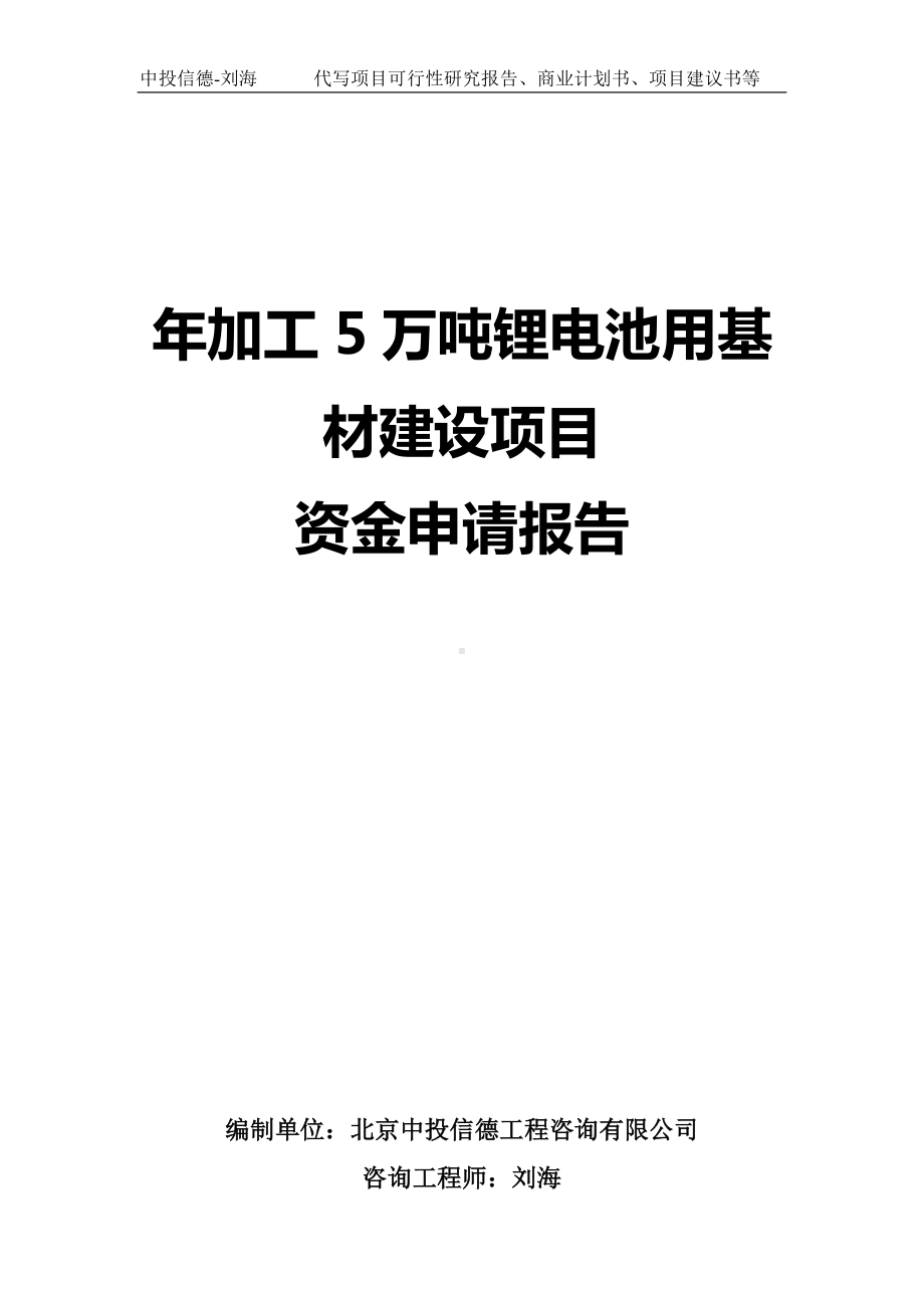 年加工5万吨锂电池用基材建设项目资金申请报告写作模板.doc_第1页