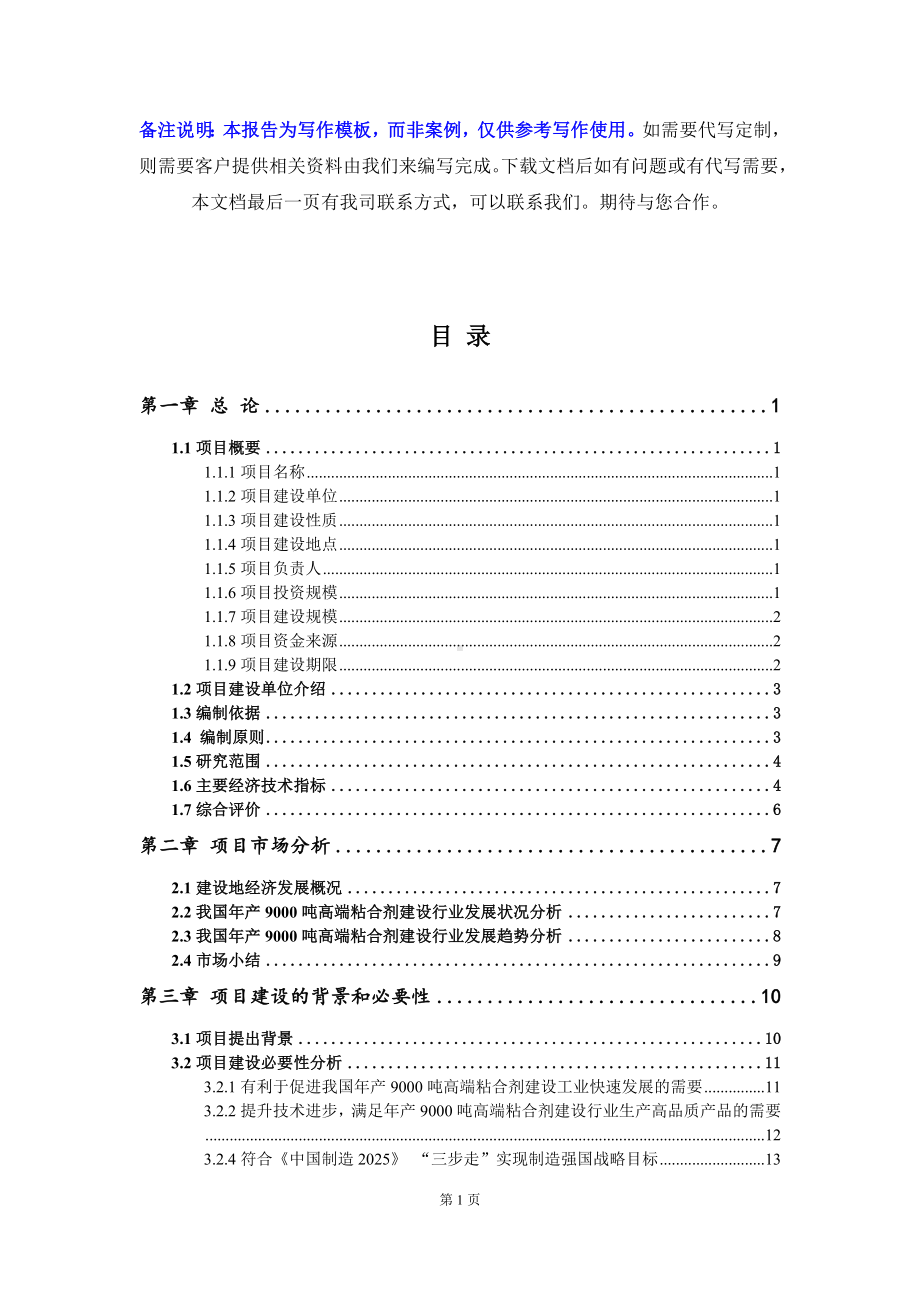 年产9000吨高端粘合剂建设项目资金申请报告写作模板.doc_第2页