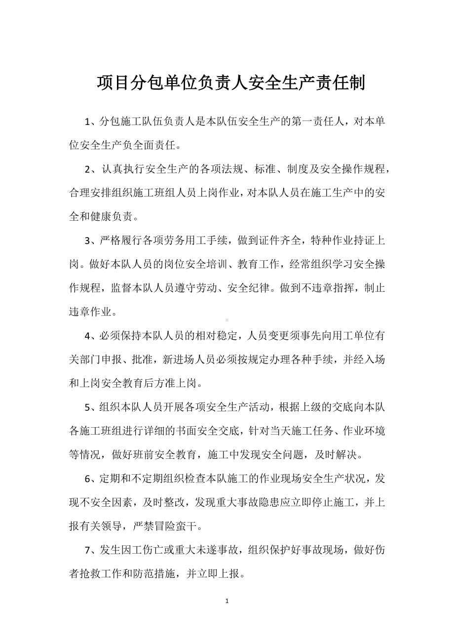 项目分包单位负责人安全生产责任制模板范本.docx_第1页