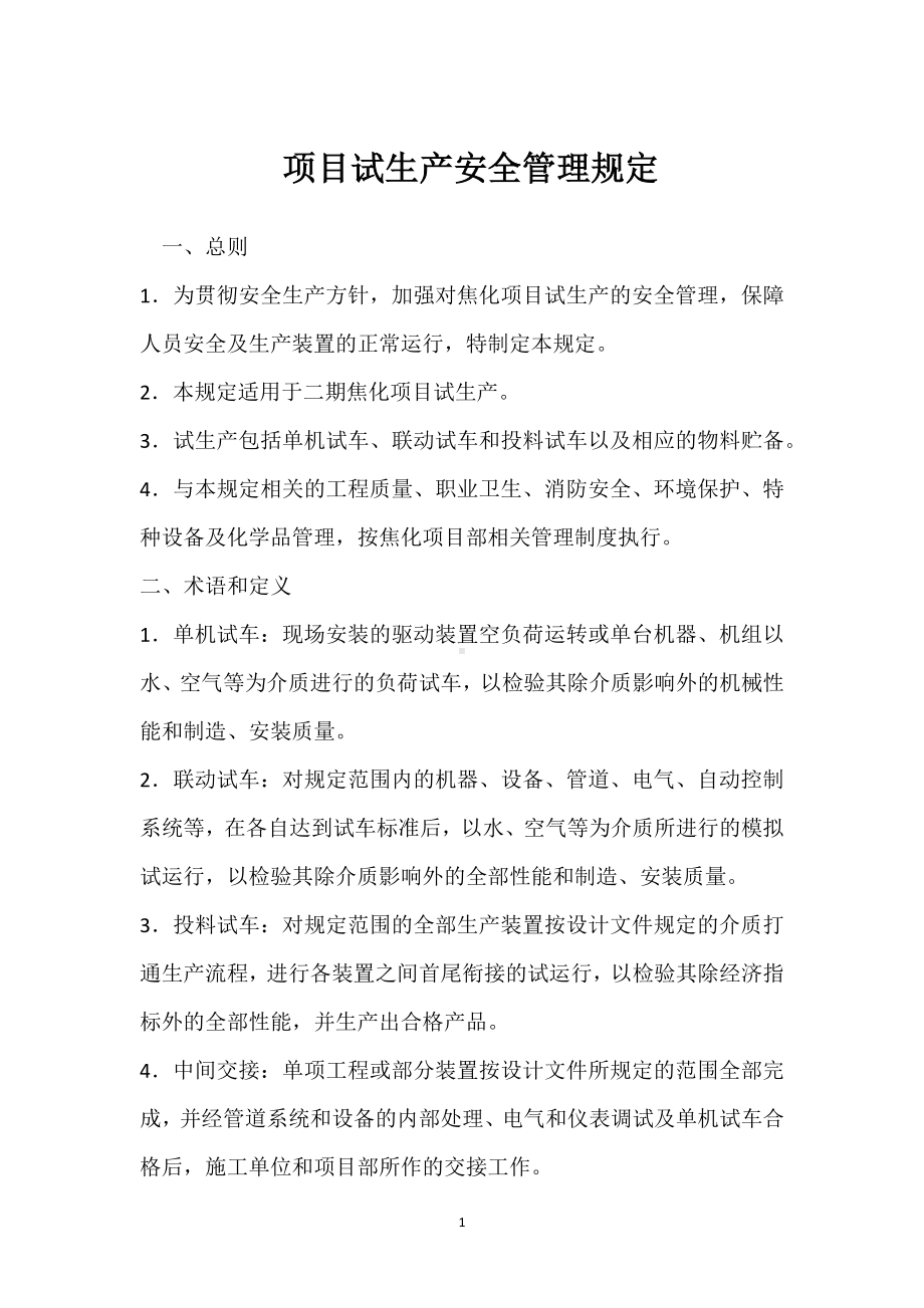 项目试生产安全管理规定模板范本.docx_第1页