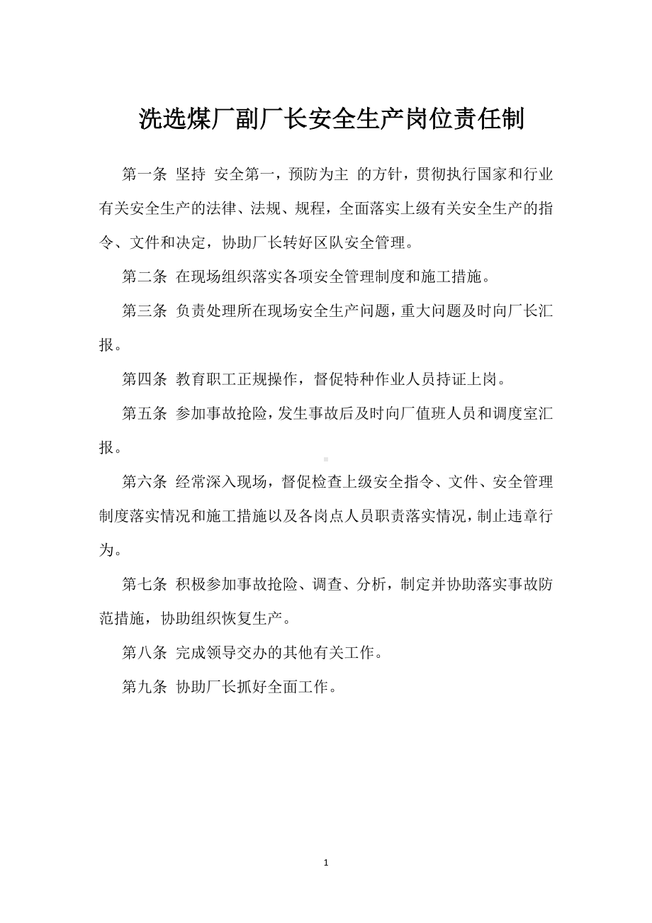 洗选煤厂副厂长安全生产岗位责任制模板范本.docx_第1页