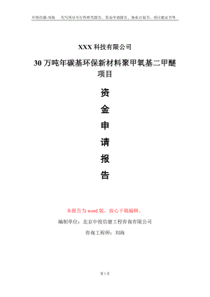 30万吨年碳基环保新材料聚甲氧基二甲醚项目资金申请报告写作模板.doc