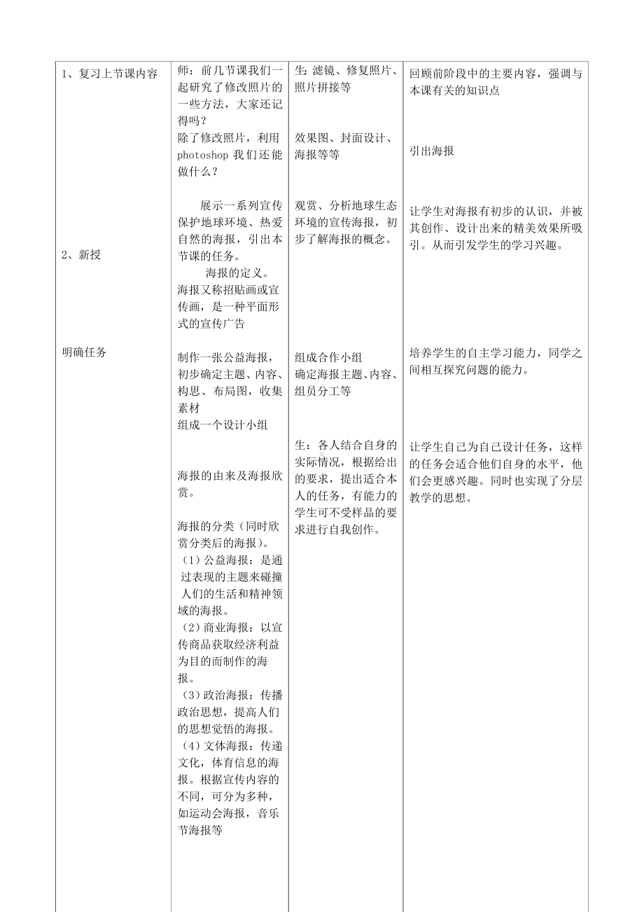 第十二课 海报的规划-海报主题的构思与确定 教案（表格式）-2023新浙教版（广西、宁波）八年级上册《信息技术》.doc_第2页