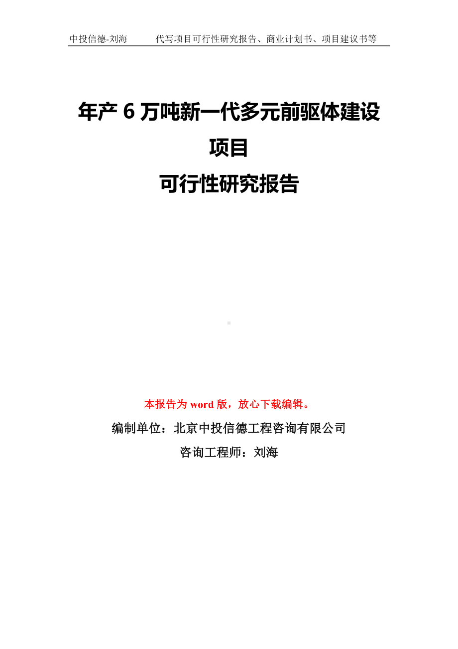 年产6万吨新一代多元前驱体建设项目可行性研究报告模板-备案审批.doc_第1页