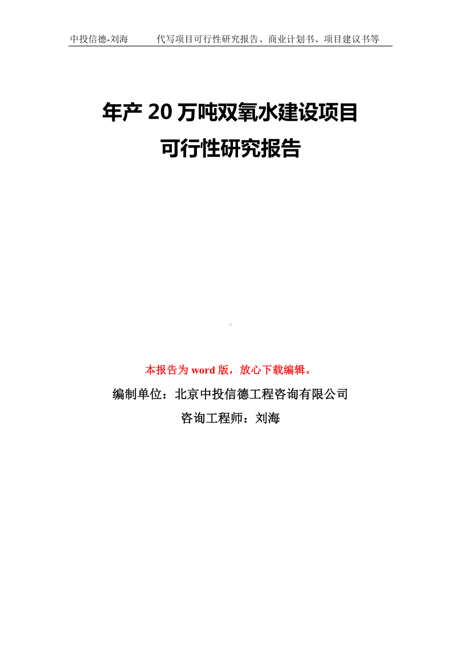 年产20万吨双氧水建设项目可行性研究报告模板-备案审批.doc_第1页