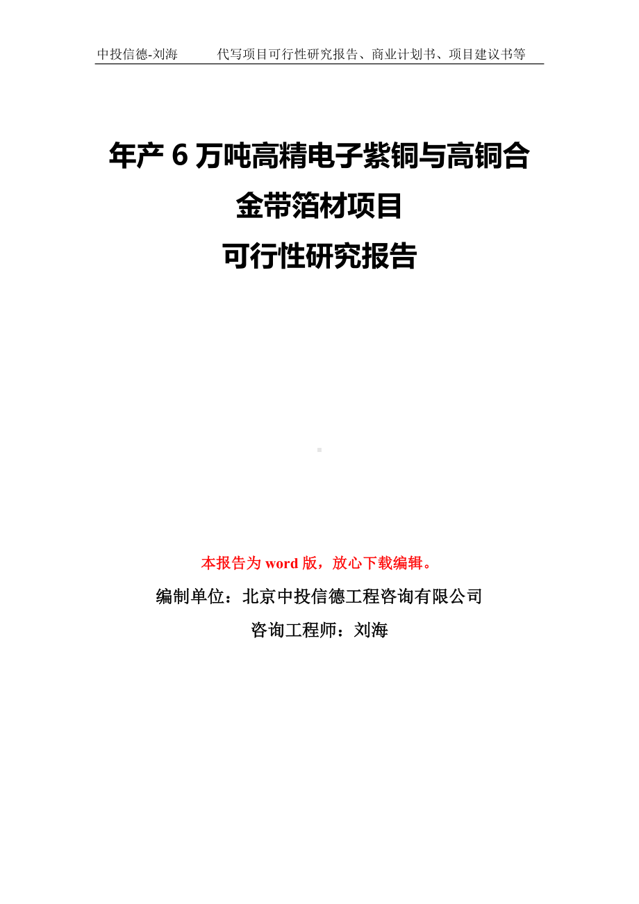 年产6万吨高精电子紫铜与高铜合金带箔材项目可行性研究报告模板-备案审批.doc_第1页