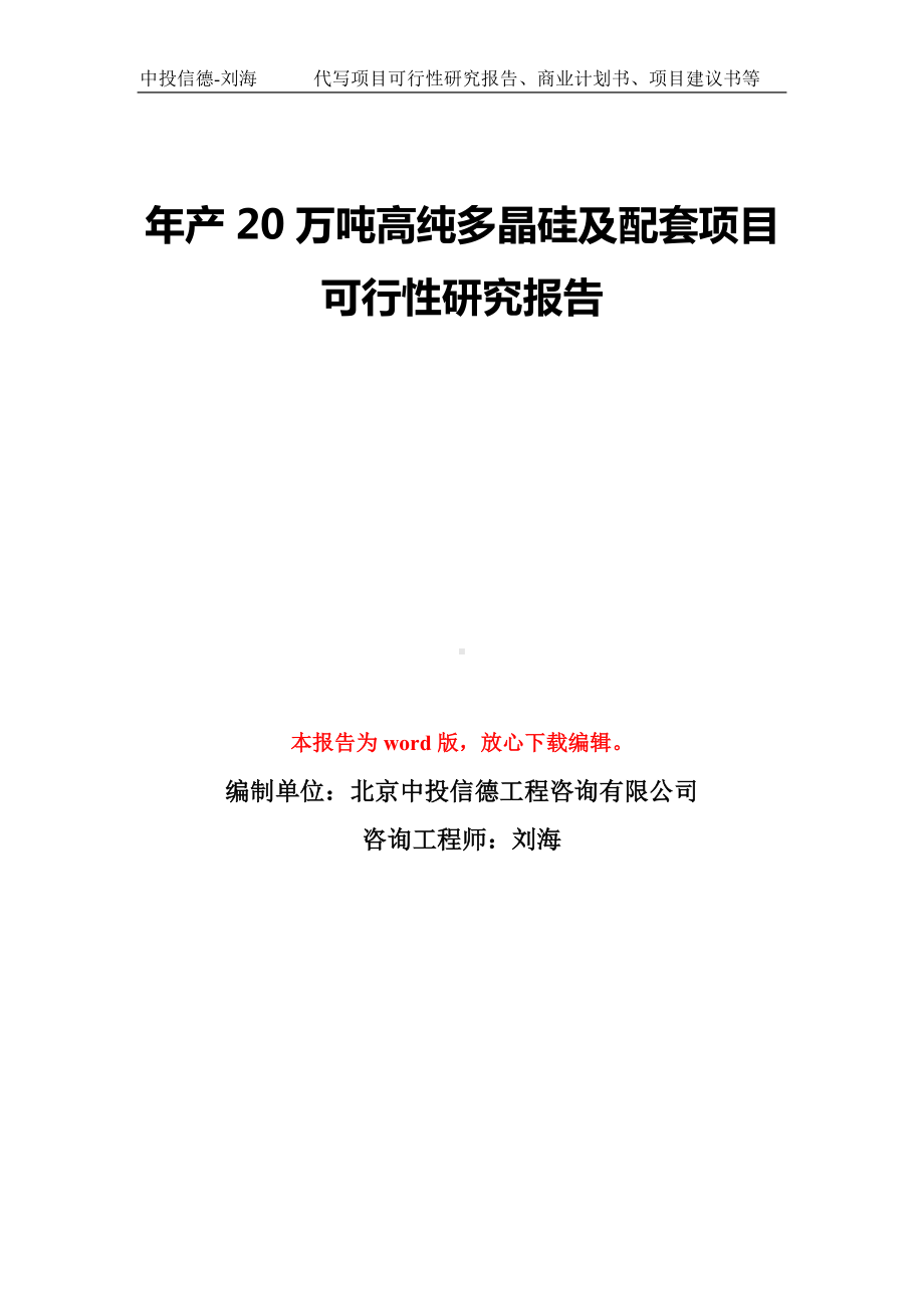 年产20万吨高纯多晶硅及配套项目可行性研究报告模板-备案审批.doc_第1页